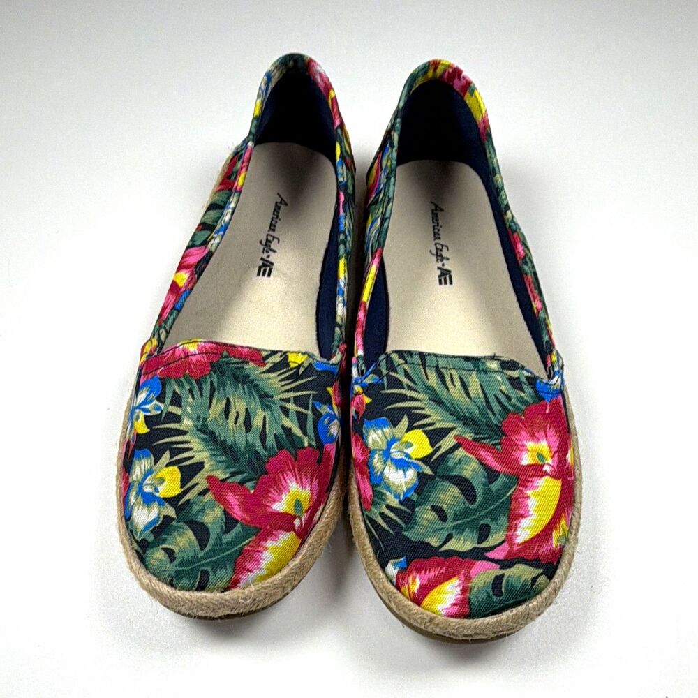 American Eagle Women's Floral Canvas Espadrille Slip-On Flats US 7 UK 5.5 EU 38